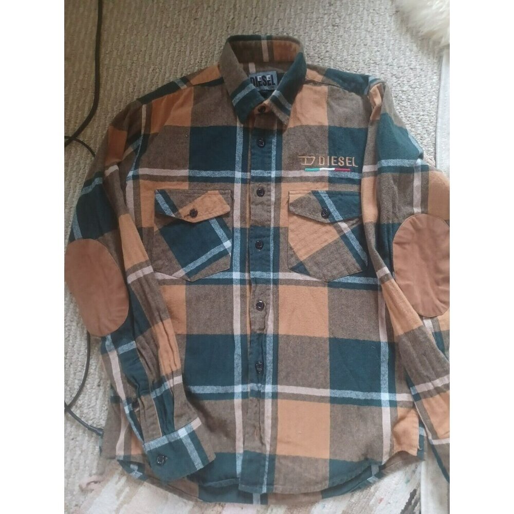 RARE Diesel Shirt Flannel Elbow Patches Embroidered M
